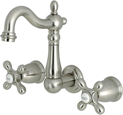 Kingston Brass KS1228AX Heritage 8" Center Wall Mount Vessel Sink Faucet, 4-3/4" in Spout Reach, Brushed Nickel