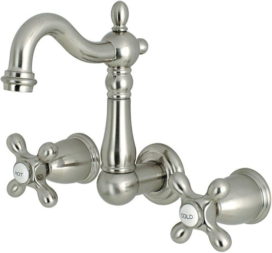 Kingston Brass KS1228AX Heritage 8" Center Wall Mount Vessel Sink Faucet, 4-3/4" in Spout Reach, Brushed Nickel