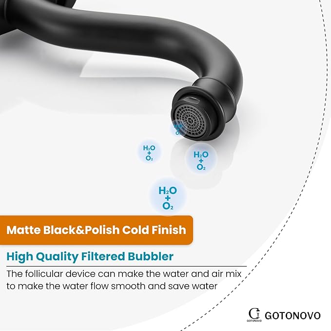 gotonovo Vessel Sink Faucet 360° Swivel Spout Single Handle Tall Bathroom Faucet 1 Hole Farmhouse Lavatory Washbasin Mixer Tap Matching Supply Hoses, with Pop Up Drain, Matte Black & Polish Gold