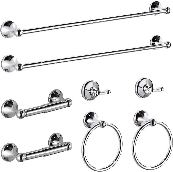BGL Bathroom Hardware Set Chrome Adjustable Expandable Bath Towel Bars Bathroom Accessory Set Towel Racks 8-Pieces Wall Mount