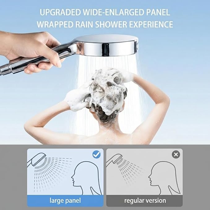 Handheld Shower Head with Hose, 6 Spray Settings, High Pressure, Chrome Finish, Rain, Pulse, Boost, Spray, Mix, Cleaning Modes (Chrome)