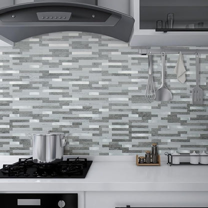 AULIGET 20 Sheets Faux Stone Peel and Stick Backsplash, Grey Slate Look PVC Wall Tile Stick on Backsplash for Kitchen and Bathroom