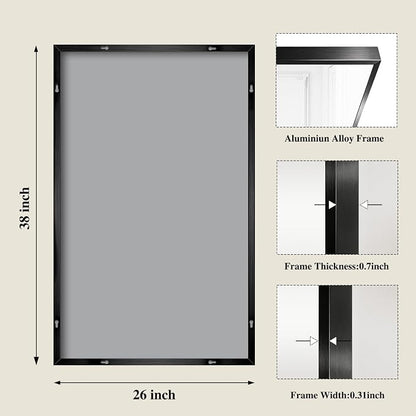 Koonmi Black Mirrors for Wall, 26x38 Inch Bathroom Mirror, Rectangular Wall Mirror for Living Room Bedroom Bathroom, Hangs Horizontally or Vertically