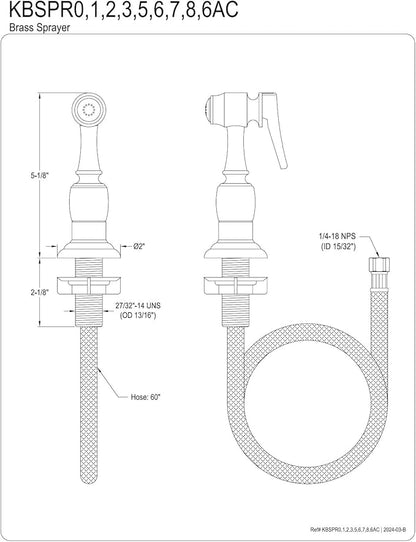 Kingston Brass Gourmetier KBSPR8 Kitchen Faucet Sprayer with Hose, Brushed Nickel