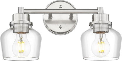 Emak 2-Light Vanity Lights, Brushed Nickel Bathroom Lights Over Mirror with Clear Glass Shade, Modern Bathroom Wall Sconces, VL122-BN-CG-2