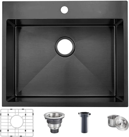 Comllen 18x18 Inch Drop in Black Bar Sink,Top Mount Handmade 16 Gauge Stainless Steel Small Black Kitchen Sink,9 Inch Deep Single Bowl Wet Bar Sink with Stainless Steel Grid & Strainer