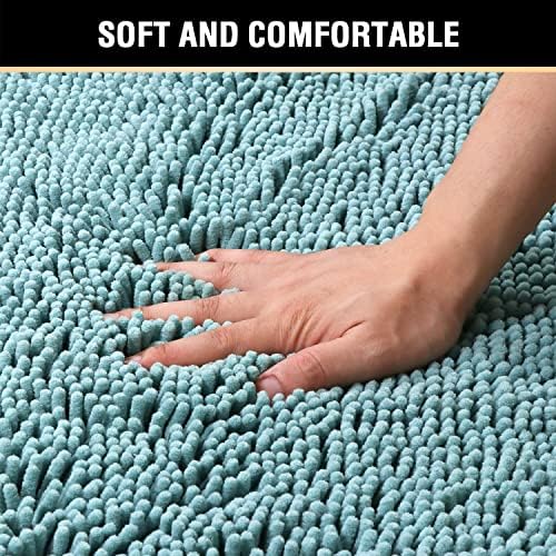 H.VERSAILTEX Bath Rugs for Bathroom Slip-Resistant Shag Chenille Bath Rugs Mat Extra Soft and Absorbent Bath Rug for Shower Room Machine-Washable Fast Dry (Aqua Haze, 20" x 32"/17" x 24")