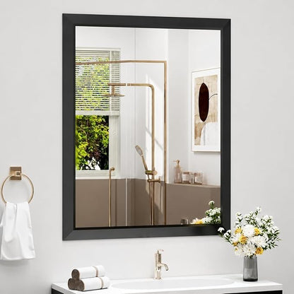 SMIROR 24x36 Matte Black Bathroom Vanity Mirror for Over Sink | Metal Wide Frame, Rectangle, Right- Angle Corner, Anti-Rust, Horizontally or Vertically Wall- Mounted for Home Remodel
