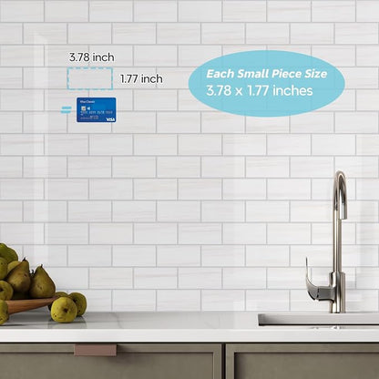 STICKGOO Peel and Stick Backsplash on Subway Tiles, Glossy Dolomite White | 10-Sheet Stick on Kitchen Backsplash, Waterproof, Self Adhesive PVC Wall Tiles for Kitchen, Bathroom, Fireplace