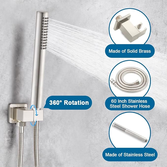 Shower Faucet Set Brushed Nickel Rainfall 10 Inch Shower Head and Handle Set Bathroom Rain Shower System Wall Mounted Shower Fixture Include Shower Valve and Trim Kit