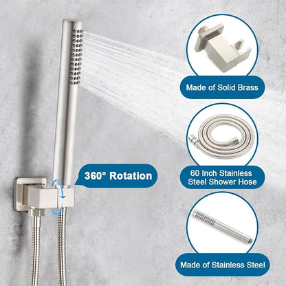 Shower Faucet Set Brushed Nickel Rainfall 10 Inch Shower Head and Handle Set Bathroom Rain Shower System Wall Mounted Shower Fixture Include Shower Valve and Trim Kit