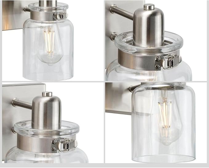 Progress Lighting P300047-009 Calhoun Collection Clear Glass Farmhouse Bath Vanity Light, 3-Light, Brushed Nickel