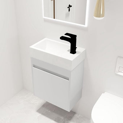Malwee 18" Floating Bathroom Vanity with Sink, 18 Inch Single Sink Wall Mounted Bathroom Vanity, with 1 Door and White Resin Basin Top, Modern Bath Wall-Hung Storage Cabinet for Small Space (005-18)