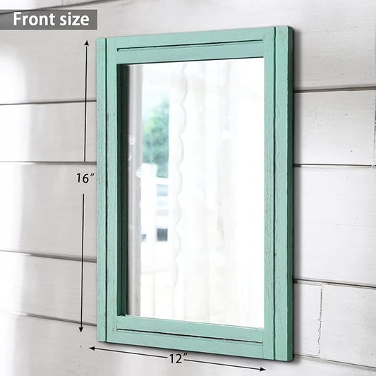 AAZZKANG Rectangle Wall Mirror with Wood Framed Small Modern Hanging Mirrors Decor for Bedroom Bathroom Living Room Entrance Green
