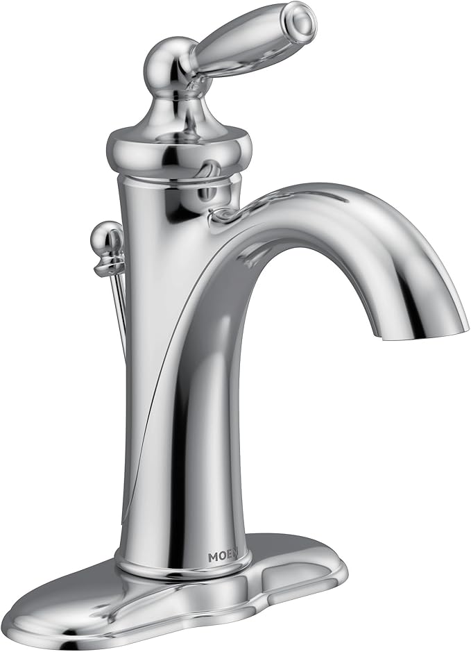 Moen Brantford Chrome One-Handle Traditional Bathroom Sink Faucet with Optional Deckplate and Available Vessel Sink Extension Kit, 6600