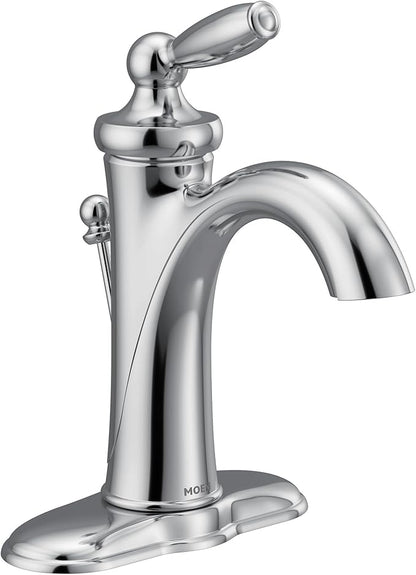 Moen Brantford Chrome One-Handle Traditional Bathroom Sink Faucet with Optional Deckplate and Available Vessel Sink Extension Kit, 6600