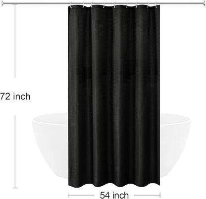 Stall Black Fabric Shower Curtain, 54 x 72 | 54 Inch Wide Solid Black Weave Textured Fabric Shower Curtain for Bathroom, Water Repellent