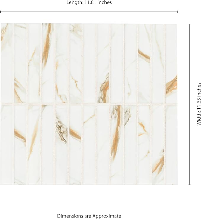 MSI Calacatta Gold Stack Pattern 12 in. x 12 in. Matte Porcelain Mosaic Tile – Floor & Wall Use for Bathrooms, Backsplashes, Showers, and Accent Walls