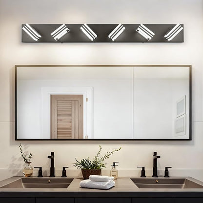 SOLFART Modern Black Vanity Lights Fixtures: 6 Lights Acrylic LED Matte Black Vanity Lights for Bathroom 39inch