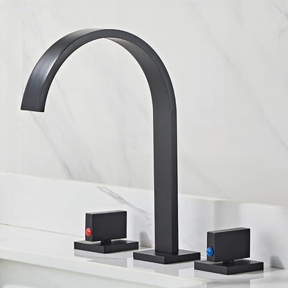 Bathroom Basin Mixer Faucet 3 Hole Brass Hot and Cold Water Double Handle 3 Hole Basin Faucets-Black