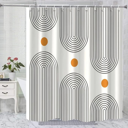 Boho Mid Century Shower Curtain, Modern Abstract Arch Sun Ivory Machine Washable Waterproof Fabric for Bathroom Bathtub with 12 Hooks 72Wx78H
