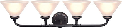 Aspen Creative 62148, Four Metal Bathroom Light Fixture, 6-1/2" Wide, Transitional Design in Oil Rubbed Bronze with Frosted Glass Shade Vanity Wall