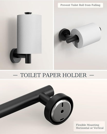 Matte Black Bathroom Accessories Set SUS304 Stainless Steel 5 Pieces | Evolvegoods Bathroom Hardware Set, 26 Inch Bath Towel Bar Set, 2 Towel Hooks, Toilet Paper Holder, Towel Racks for Bathroom