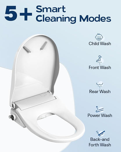 iliD Bidet Toilet Seat, Foam Shield Bidet Seat, Heated Toilet Seat Elongated, Instant Warm Water & Dryer, Front Wash & Rear Wash, User Mode, Remote Control, Self-Clean Nozzle, ECO Silent Night Child