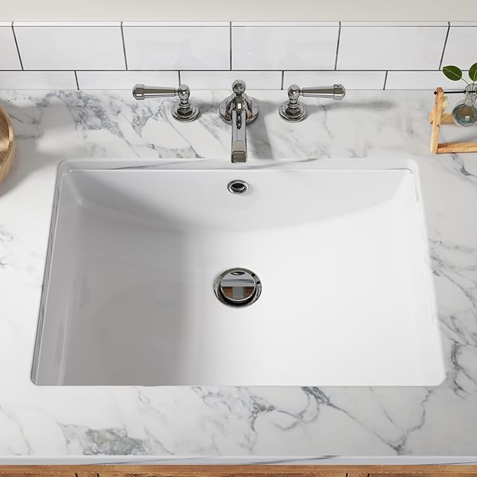 GAOMON Undermount Bathroom Sink, Rectangular 22"x16" Vessel Sink White Ceramic Lavatory Vanity Vessel Sink with Overflow - white