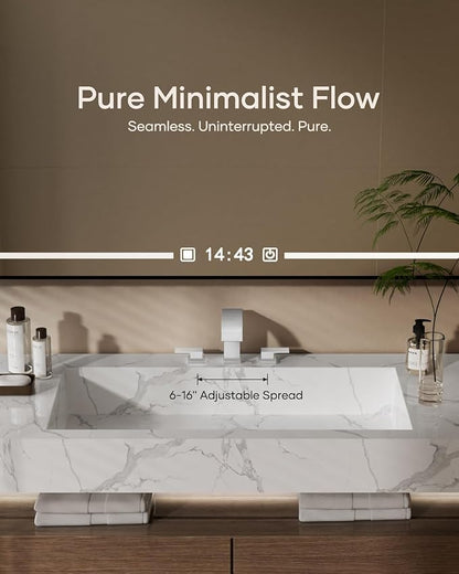Waterfall Bathroom Faucet 3 Hole, Chrome 8 Inch Widespread Modern 3 Piece Bathroom Sink Faucet, Touch On Lavatory Faucet for Vanity RV Restroom, Curved Spout