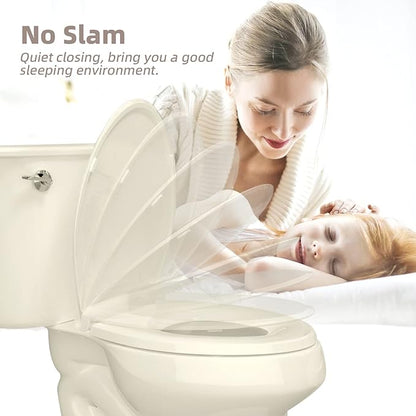 Round Toilet Seat, Slow Close Quick-Release Hinges, Heavy Duty Soft Close, Quiet-Close Lid And Seat For Standard Toilets, Easy To Install And Clean, Never Loosen, Almond/Bone(16.5”)