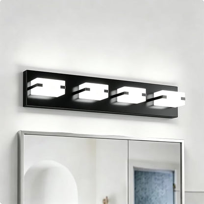 LED Bathroom Light Fixtures, 4-Light Modern Vanity Lights with Milky White Frosted Acrylic Shades, Matte Black Bathroom Lighting fixtures Over Mirror, ETL Listed, 27W (Cool White 5700K)