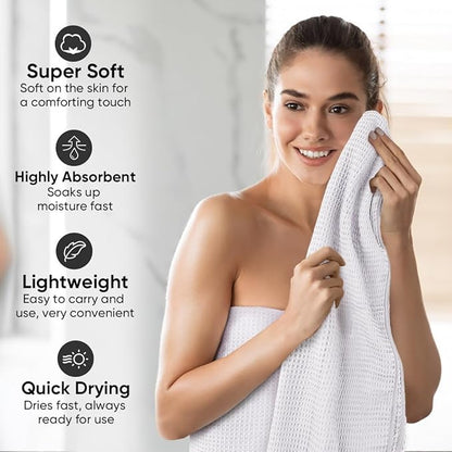 HOMEXCEL Waffle Bath Towels Set 4 Pack, Premium Microfiber Bathroom Towels, Ultra Soft, Lightweight, Highly Absorbent and Quick Dry Towel for Bathroom, Gym, Shower, Hotel, and Spa, 30 x 60 Inch, White