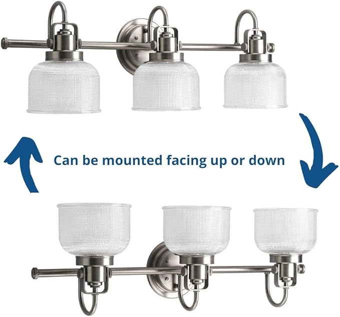 Progress Lighting P2992-81 Archie Collection Clear Double Prismatic Glass Coastal Bath Vanity, 3-Light, Antique Nickel