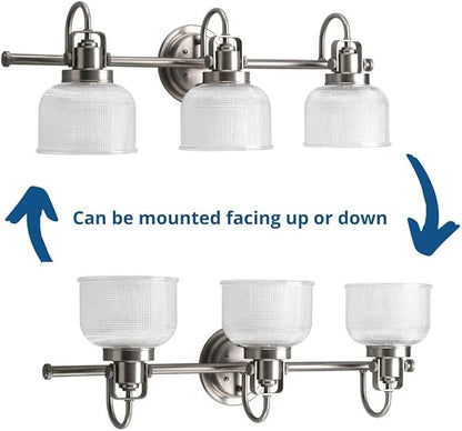 Progress Lighting P2992-81 Archie Collection Clear Double Prismatic Glass Coastal Bath Vanity, 3-Light, Antique Nickel
