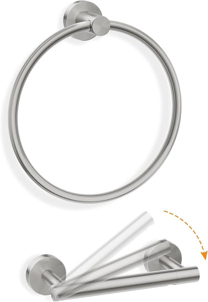 Toilet Paper Holder and Hand Towel Ring Bathroom Set | Brushed Nickel,Stainless Steel,Wall Mount,Bathroom Accessories,Hand Towel Ring and Toilet Paper Holder Set,Easy to install
