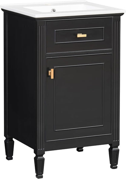 GDFStudio Hawthorne 20" Modern Bathroom Vanity with Sink, Freestanding Bathroom Vanity Organizer with Tilt Out Drawer, Adjustable Shelf and Solid Wood Legs, Single Sink Bathroom Vanity, Black