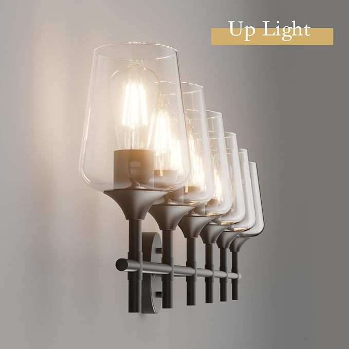 Ralbay Matte Black Bathroom Light fixtures 6-Lights Industrial Matte Black Finish with Clear Glass Vanity Lights Vintage Farmhouse Vanity Lighting for Bathroom