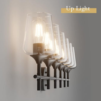 Ralbay Matte Black Bathroom Light fixtures 6-Lights Industrial Matte Black Finish with Clear Glass Vanity Lights Vintage Farmhouse Vanity Lighting for Bathroom