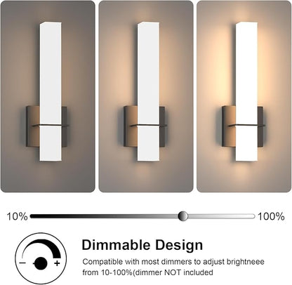 15.7inches Modern Led Wall Sconces,18W 3000K 1200Lumen Bathroom Vanity Wall Lights with White Acrylic Lampshade,Indoor Hardwired Wall Lamp for Bedroom Living Room(Black,2-Pack)