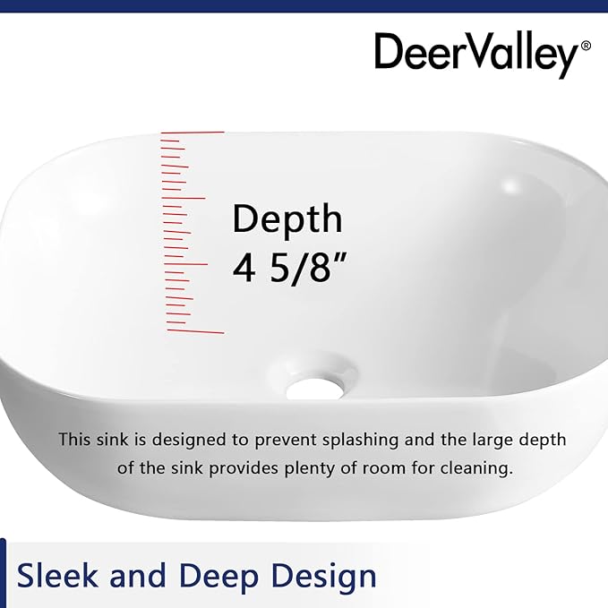 DeerValley Prism 19x15 Inch Rectangular Vessel Sink, White Porcelain Ceramic Above Counter Bathroom Basin, DV-1V432