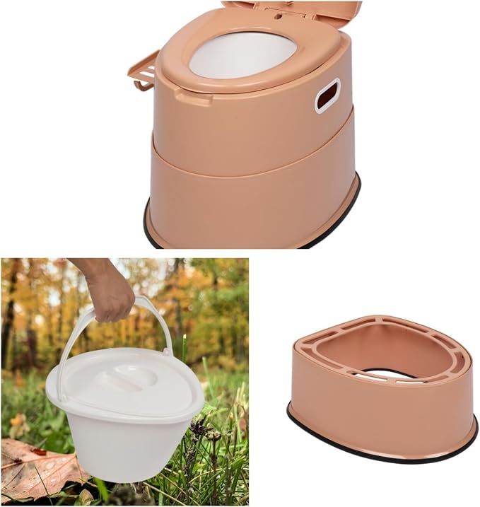 Portable Toilet with Non-Slip Mat, Leak-Proof & Odorless Travel Toilet, Brown