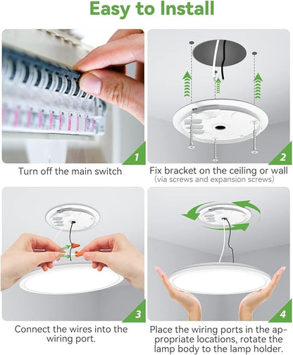 Zemty 10 Pack 12 Inch LED Flush Mount Super Slim 28W 3200lm LED Ceiling Light, 3 Color Temperature in One 3000k/4500k/6000K Fixture for Bedroom, Kitchen, Dining Room