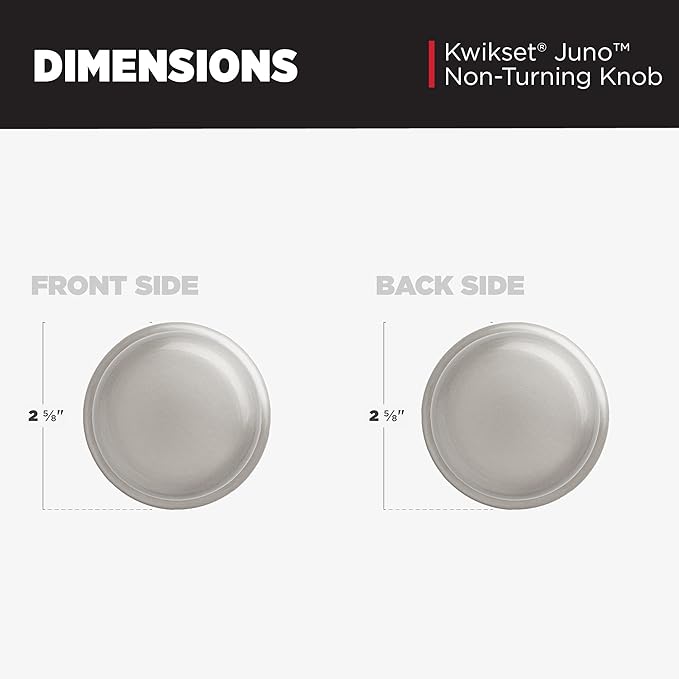Kwikset Juno Dummy Door Knob, Single Sided Handle for Closets, French Double Doors, and Pantry, Satin Nickel Non-Turning Interior Push/Pull Door Knob, with Microban Protection
