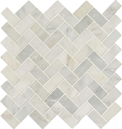 MSI Arabescato Carrara Herringbone Honed Marble Tile for Kitchen Backsplash, Wall Tile for Bathroom, Accent Wall Tile, and Shower Wall Tile, 11.63 in. X 11.63 in. Mesh-Mounted Mosaic Tile