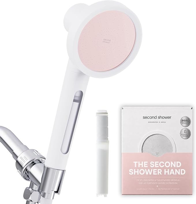 SecondShower Filtered Shower Head with Handheld for Hard Water - NSF Certified 99.9% Chlorine Removal, High Pressure, Korean Vitamin C Filter for Soft Skin & Hair (Blossom Pink)