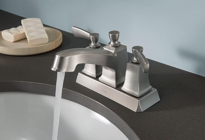 Moen Conway Spot Resist Brushed Nickel Two-Handle Centerset Bathroom Faucet with Drain Assembly, WS84922SRN