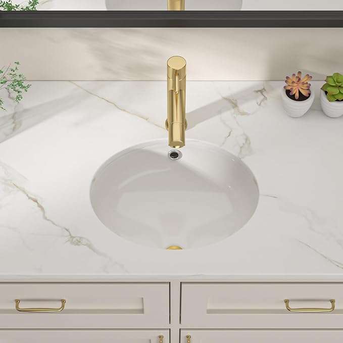 Dcolora 15 In. Oval Undermount Bathroom Sink, Ceramic Porcelain Under Counter Sink Basin for Vanity Tops, Smooth Oval Design with Clean Edge for Modern Bathrooms, 13"D x 15"W x 8"H