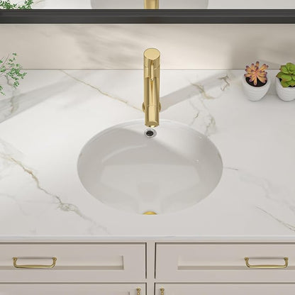 Dcolora 15 In. Oval Undermount Bathroom Sink, Ceramic Porcelain Under Counter Sink Basin for Vanity Tops, Smooth Oval Design with Clean Edge for Modern Bathrooms, 13"D x 15"W x 8"H