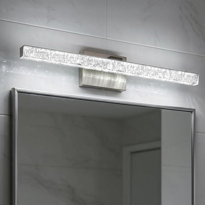 Brushed Nickel Vanity Lights for Bathroom, 24 Inch Modern LED Bathroom Light Fixtures Over Mirror with Iceberg Pattern Acrylic, 5500K Daylight Wall Sconce for Mirror Cabinet and Makeup Sink